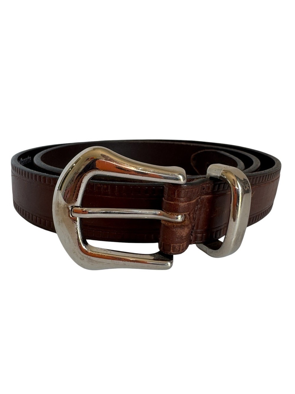 Keldon Full Grain Leather Belt Sz 32 Brown Silver Tone Buckle Western Capsule